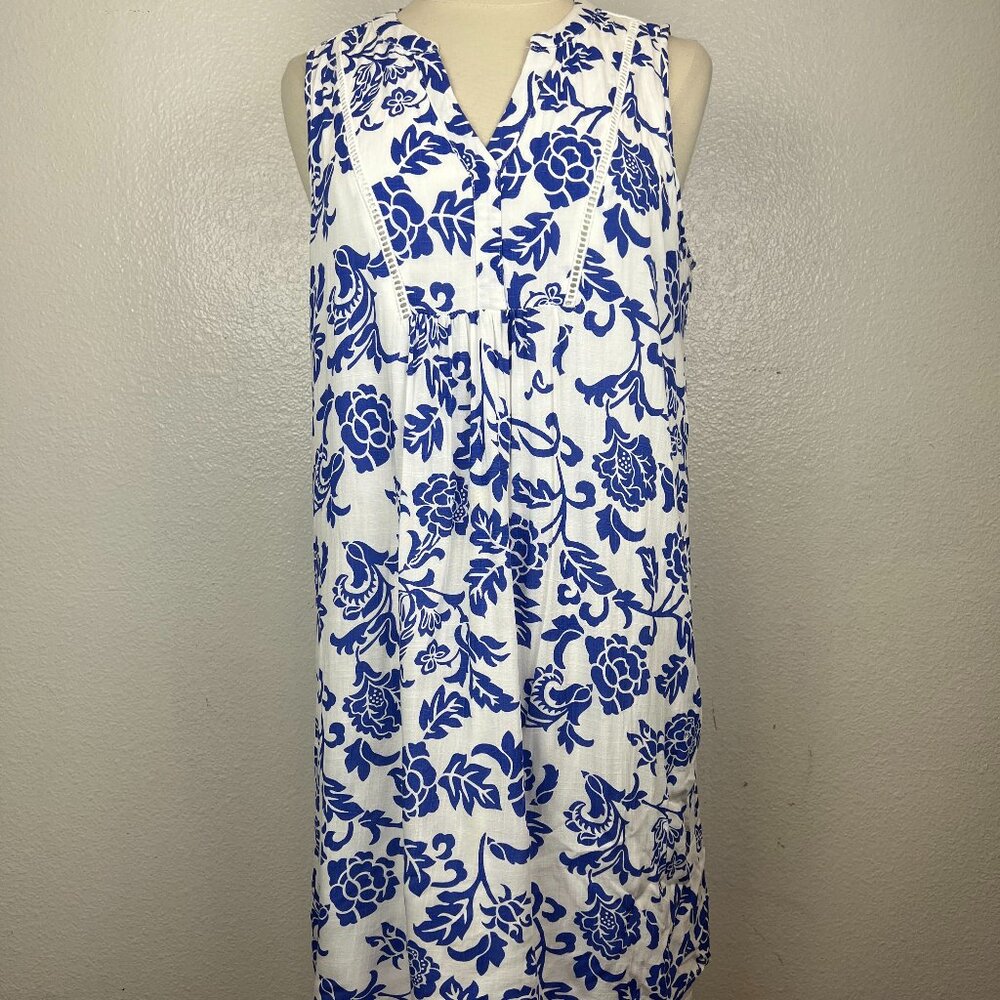 NWOT Siren Lily White Blue‎ Floral Peasant Dress Summer Boho Size L